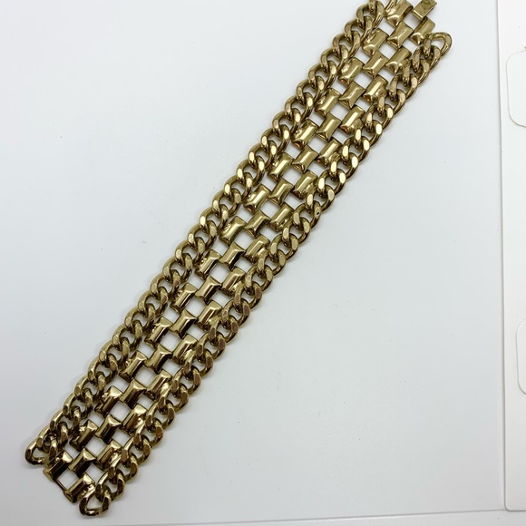 VINTAGE 1980’S THICK GOLD TONE WIDE CHAIN LINK BRACELET HEAVY 8” RETRO - Picture 6 of 7